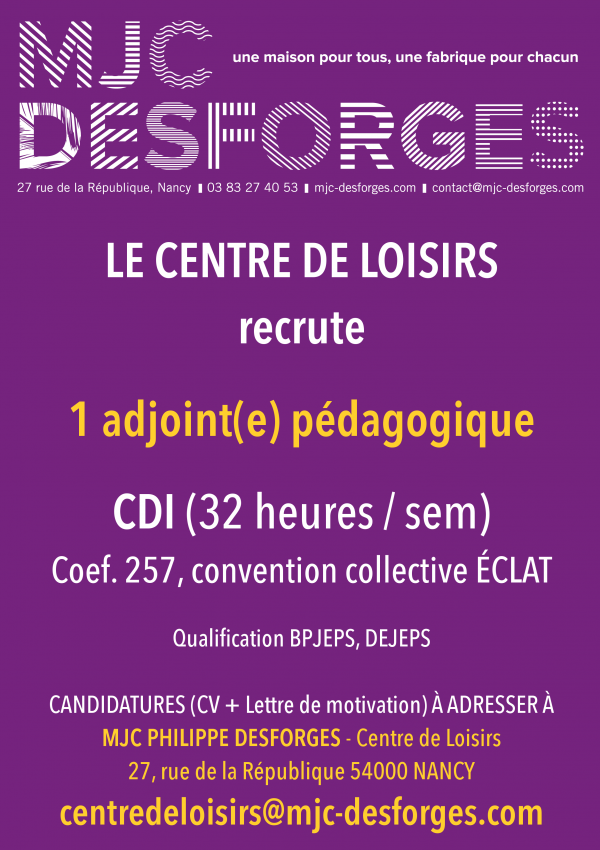 Le Centre de Loisirs recrute